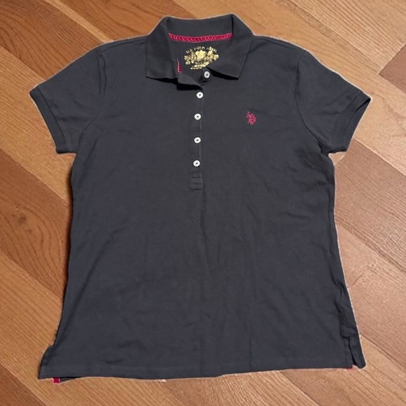 Vintage U.S. Polo Assn. Women’s Gray Polo – Pink Logo – Tagged L Fits Like S - Picture 1 of 6